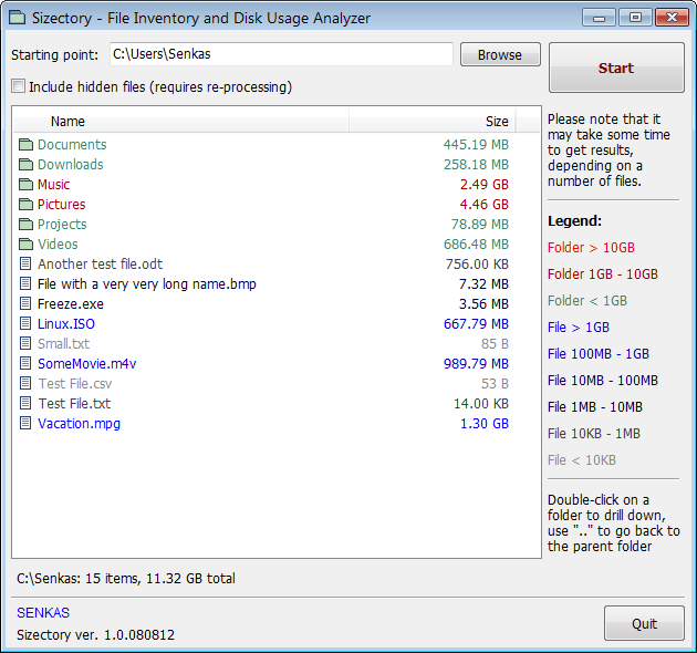 Sizectory on Windows